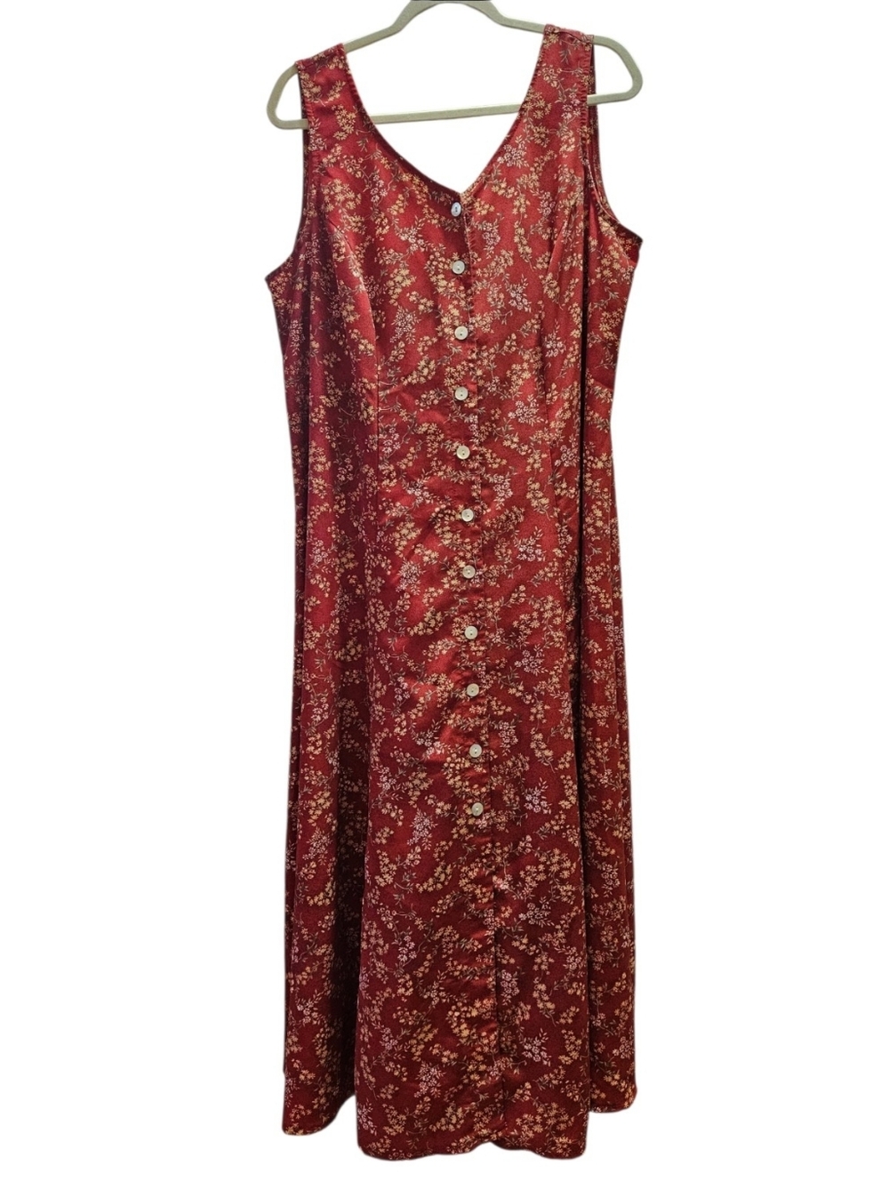 Women's Red  Floral Button-Front Flowy Prairie Cottagecore Maxi Dress Vintage